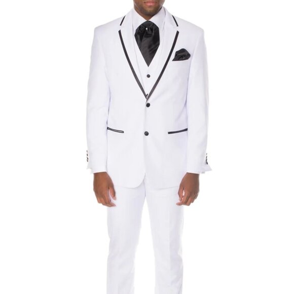 White Satin Trim Notch Tuxedo